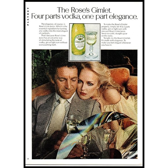 Rose's Art 978 Roses Lime Juice Vodka Gimlet Vintage Print Ad 7s Fashion Pearls Wall Art